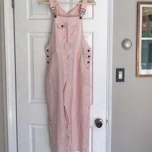 Pink linen overalls
